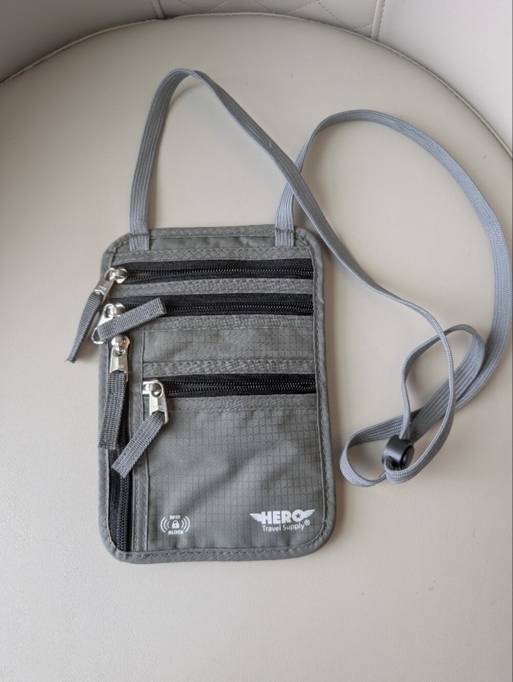 Hero Travel Gray Crossbody Neck Passport Wallet Pouch - RFID Travel Organizer